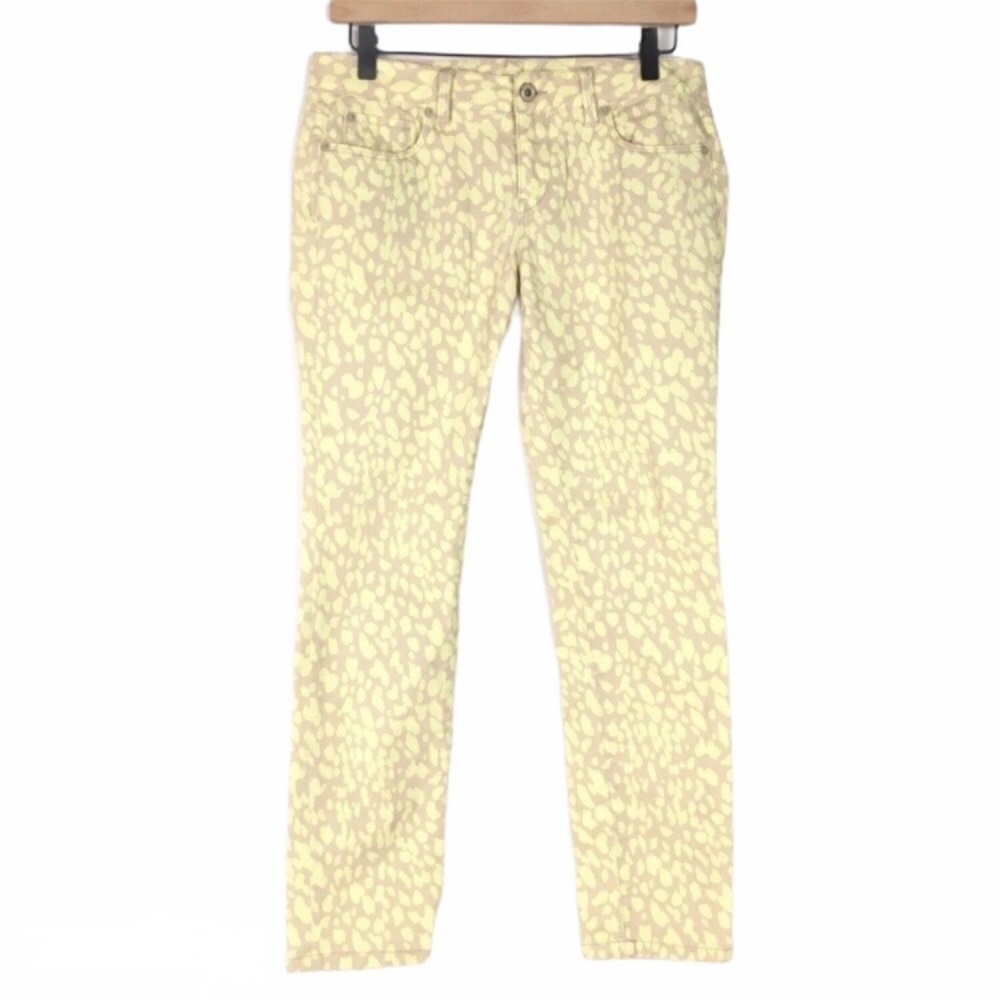 LOFT Jeans Pants Modern Straight Ankle Animal Print Yellow Tan Petite 4P / 27